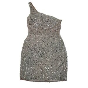 GB Juniors One Shoulder Sequin Dress Size 11 Silver Glitter Party Cocktail NWT